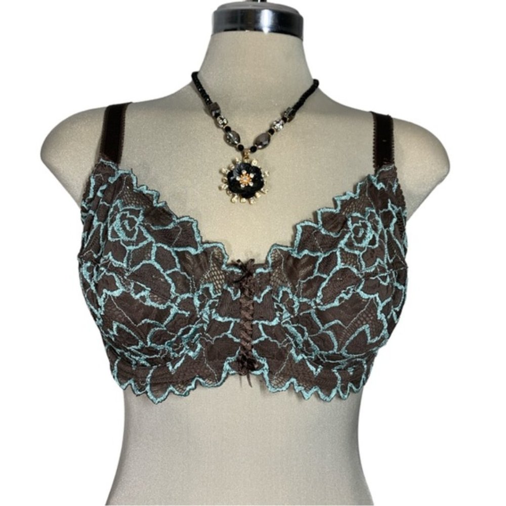 ADDITION ELLE Brown and Green Lace Bra Size 42C
